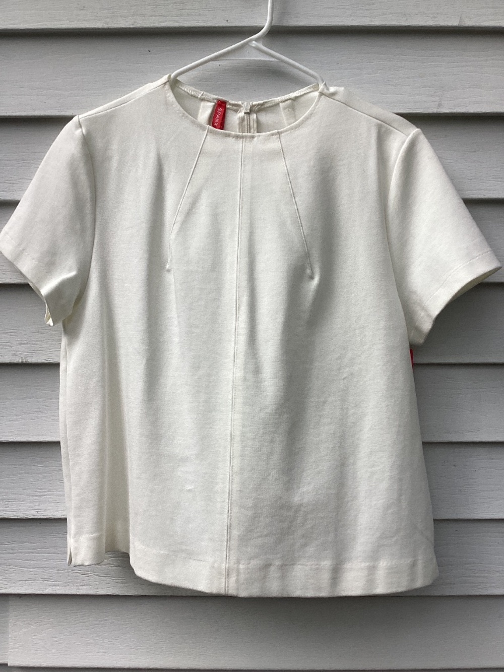 Spanx Shirt Perfect Funnel Top Womens Large White Short Sleeve Stretch  Brand ne